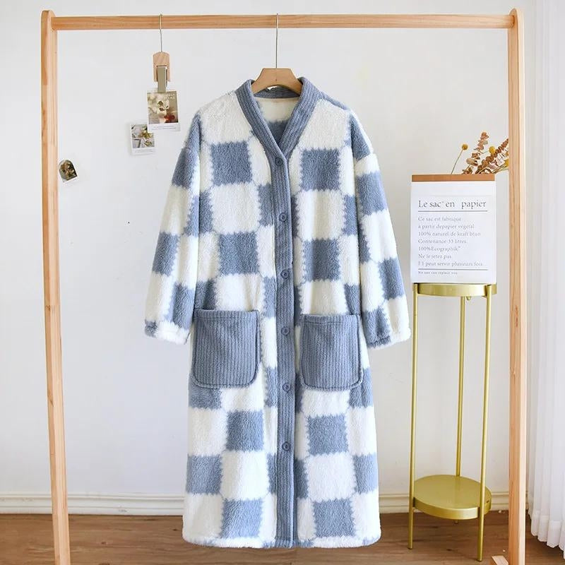 Robe de chambre bleue à carreaux pour femme