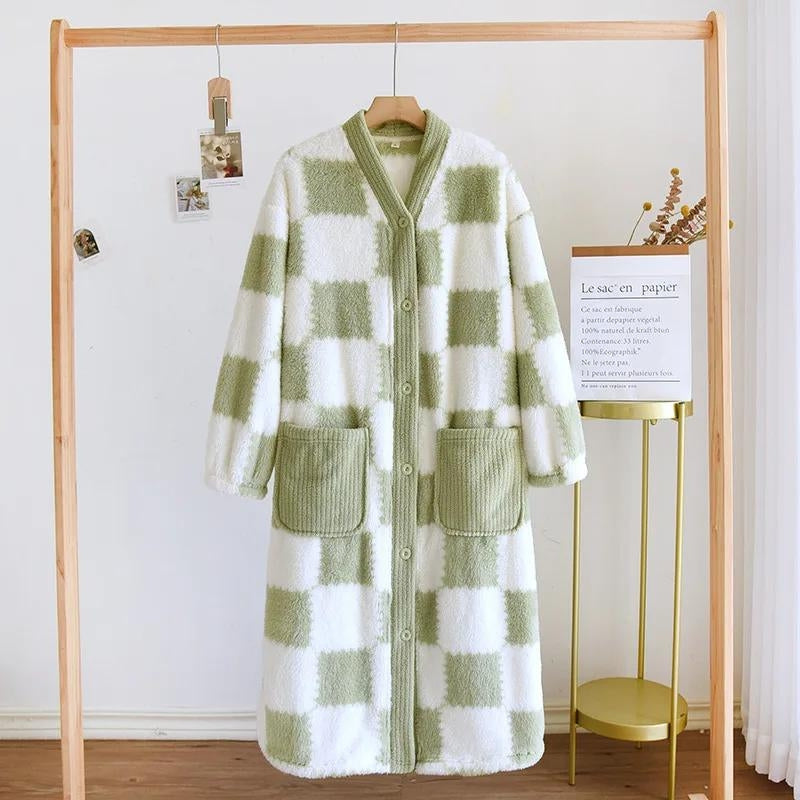Robe de chambre verte à carreaux pour femme